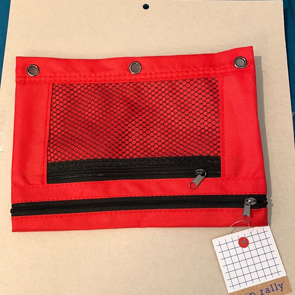 Red Pencil pouch, 3 ring binder pouch 2 zipper pockets